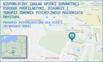 PORADNIA PSYCHOLOGICZNA DLA DZIECI - NIEPUBLICZNY ZAKŁAD OPIEKI ZDROWOTNEJ OŚRODEK PROFILAKTYKI, DIAGNOZY I TERAPII ZDROWIA PSYCHICZNEGO MAŁGORZATA PRYSTUPA - UL. WROCŁAWSKA 20,  JASTRZĘBIE-ZDRÓJ