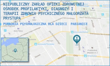 PORADNIA PSYCHOLOGICZNA DLA DZIECI - NIEPUBLICZNY ZAKŁAD OPIEKI ZDROWOTNEJ OŚRODEK PROFILAKTYKI, DIAGNOZY I TERAPII ZDROWIA PSYCHICZNEGO MAŁGORZATA PRYSTUPA - UL. MARII KONOPNICKIEJ 39A,  PABIANICE