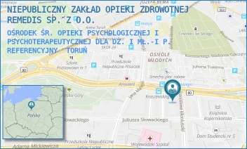 OŚRODEK ŚR. OPIEKI PSYCHOLOGICZNEJ I PSYCHOTERAPEUTYCZNEJ DLA DZ. I MŁ.-I P. REFERENCYJNY - NIEPUBLICZNY ZAKŁAD OPIEKI ZDROWOTNEJ REMEDIS SP. Z O.O. - STANISŁAWA MONIUSZKI 39,  TORUŃ