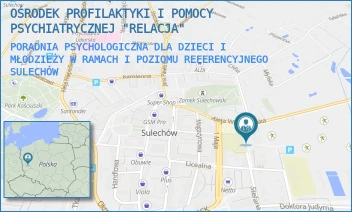 PORADNIA PSYCHOLOGICZNA DLA DZIECI I MŁODZIEŻY W RAMACH I POZIOMU REFERENCYJNEGO - OŚRODEK PROFILAKTYKI I POMOCY PSYCHIATRYCZNEJ "RELACJA" - UL. ŻEROMSKIEGO 38,  SULECHÓW