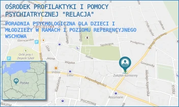 PORADNIA PSYCHOLOGICZNA DLA DZIECI I MŁODZIEŻY W RAMACH I POZIOMU REFERENCYJNEGO - OŚRODEK PROFILAKTYKI I POMOCY PSYCHIATRYCZNEJ "RELACJA" - UL. DASZYŃSKIEGO 2A/2, WSCHOWA