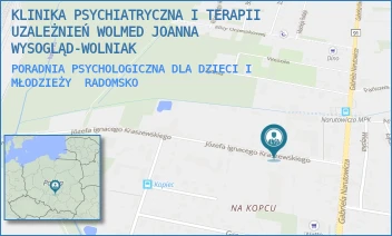 PORADNIA PSYCHOLOGICZNA DLA DZIECI I MŁODZIEŻY - KLINIKA PSYCHIATRYCZNA I TERAPII UZALEŻNIEŃ WOLMED JOANNA WYSOGLĄD-WOLNIAK - KRASZEWSKIEGO 4,  RADOMSKO