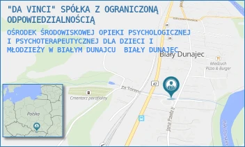 OŚRODEK ŚRODOWISKOWEJ OPIEKI PSYCHOLOGICZNEJ I PSYCHOTERAPEUTYCZNEJ DLA DZIECI I MŁODZIEŻY W BIAŁYM DUNAJCU - "DA VINCI" SPÓŁKA Z OGRANICZONĄ ODPOWIEDZIALNOŚCIĄ - JANA PAWŁA II 201,  BIAŁY DUNAJEC