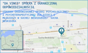 OŚRODEK ŚRODOWISKOWEJ OPIEKI PSYCHOLOGICZNEJ I PSYCHOTERAPEUTYCZNEJ DLA DZIECI I MŁODZIEŻY W SUCHEJ BESKIDZKIEJ - "DA VINCI" SPÓŁKA Z OGRANICZONĄ ODPOWIEDZIALNOŚCIĄ - UL. PŁK. TADEUSZA SEMIKA 1, SUCHA BESKIDZKA