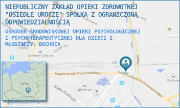 OŚRODEK ŚRODOWISKOWEJ OPIEKI PSYCHOLOGICZNEJ I PSYCHOTERAPEUTYCZNEJ DLA DZIECI I MŁODZIEŻY - NIEPUBLICZNY ZAKŁAD OPIEKI ZDROWOTNEJ "OSIEDLE UROCZE" SPÓŁKA Z OGRANICZONĄ ODPOWIEDZIALNOŚCIĄ - KSIĘCIA JÓZEFA PONIATOWSKIEGO 25, BOCHNIA