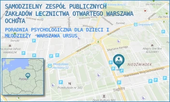 PORADNIA PSYCHOLOGICZNA DLA DZIECI I MŁODZIEŻY - SAMODZIELNY ZESPÓŁ PUBLICZNYCH ZAKŁADÓW LECZNICTWA OTWARTEGO WARSZAWA OCHOTA - WOJCIECHOWSKIEGO 58,  WARSZAWA URSUS