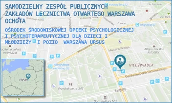 OŚRODEK ŚRODOWISKOWEJ OPIEKI PSYCHOLOGICZNEJ I PSYCHOTERAPEUTYCZNEJ DLA DZIECI I MŁODZIEŻY  I POZIO - SAMODZIELNY ZESPÓŁ PUBLICZNYCH ZAKŁADÓW LECZNICTWA OTWARTEGO WARSZAWA OCHOTA - WOJCIECHOWSKIEGO 58,  WARSZAWA URSUS