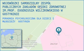 PORADNIA PSYCHOLOGICZNA DLA DZIECI I MŁODZIEŻY - WOJEWÓDZKI SAMODZIELNY ZESPÓŁ PUBLICZNYCH ZAKŁADÓW OPIEKI ZDROWOTNEJ IM.PROF. EUGENIUSZA WILCZKOWSKIEGO W GOSTYNINIE - ZALESIE 1,  GOSTYNIN
