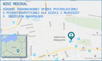 OŚRODEK ŚRODOWISKOWEJ OPIEKI PSYCHOLOICZNEJ I PSYCHOTERAPUTYCZNEJ DLA DZIECI I MŁODZIEŻY 3 - NZOZ MEDIKAL - UL. PROF. STANISŁAWA KOTA 2,  SĘDZISZÓW MAŁOPOLSKI