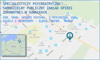 OŚR. ŚROD. OPIEKI PSYCHOL. I PSYCHOTER. DLA DZIECI I MŁODZIEŻY - I POZ. REFER. - SPECJALISTYCZY PSYCHIATRYCZNY SAMODZIELNY PUBLICZNY ZAKŁAD OPIEKI ZDROWOTNEJ W SUWAŁKACH - ALEJA WOJSKA POLSKIEGO 56A,  MOŃKI