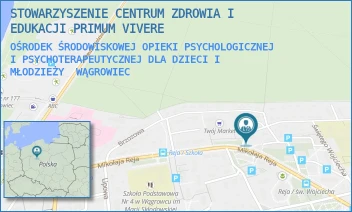 OŚRODEK ŚRODOWISKOWEJ OPIEKI PSYCHOLOGICZNEJ I PSYCHOTERAPEUTYCZNEJ DLA DZIECI I MŁODZIEŻY - STOWARZYSZENIE CENTRUM ZDROWIA I EDUKACJI PRIMUM VIVERE - PLAC ZIELONY 14/1,  WĄGROWIEC